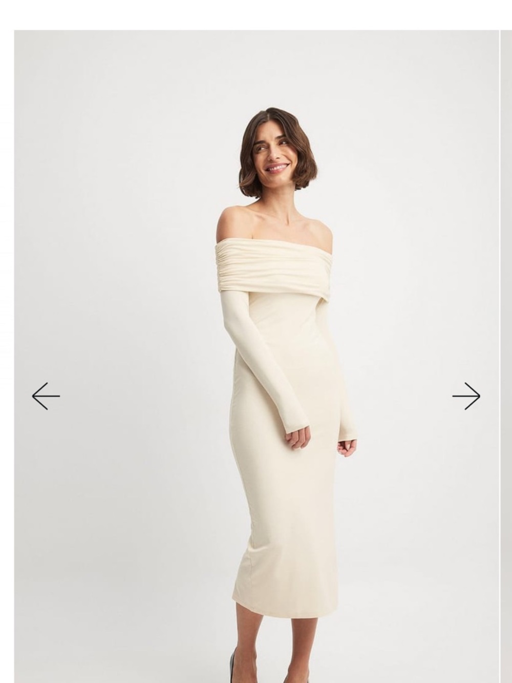 Off-Shoulder Long Sleeve Ivory Midi Dress